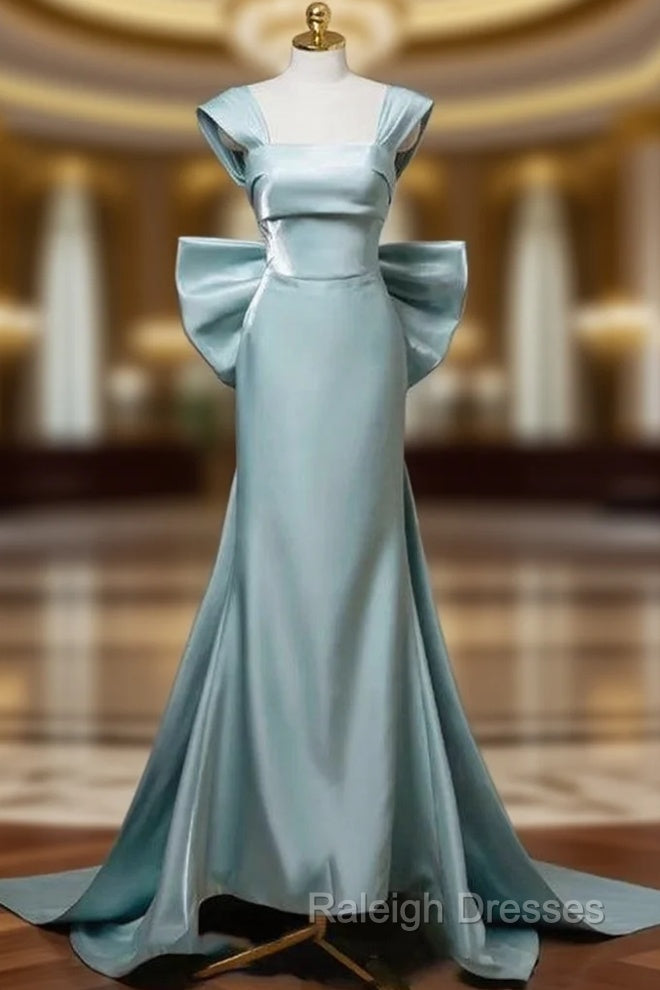 Blue Mermaid Satin Bow Prom Dress Main image