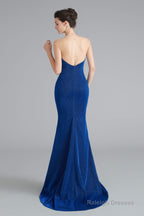 Mermaid Sheer Neck Beaded Sequins Satin Prom Dresses