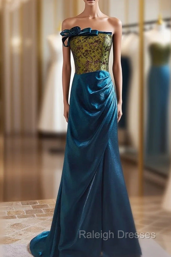 Blue Mermaid Strapless Print Prom Dress