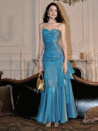Blue Mermaid Straps Long Sweetheart Prom Dresses Blue Prom Dresses Prom Dresses