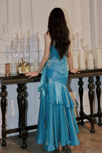 Blue Mermaid Straps Long Sweetheart Prom Dresses Blue Prom Dresses Prom Dresses