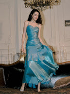 Blue Mermaid Straps Long Sweetheart Prom Dresses Blue Prom Dresses Prom Dresses