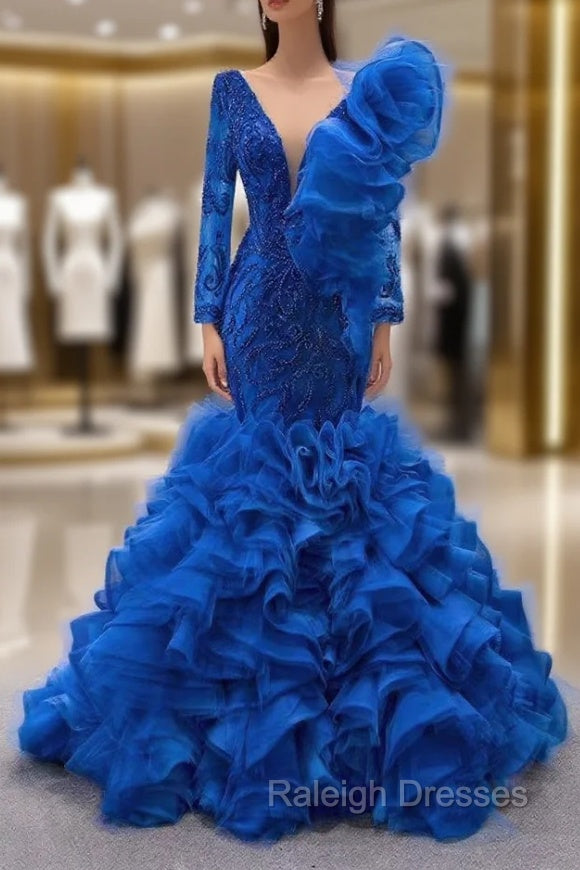 Blue Mermaid Tulle Beading Prom Dress Main image