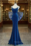 Blue Mermaid Velvet Spaghetti Straps Prom Dress