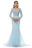 Neckline Long Sleeve Mermaid Lace Pattern Tulle Beading Prom Dresses