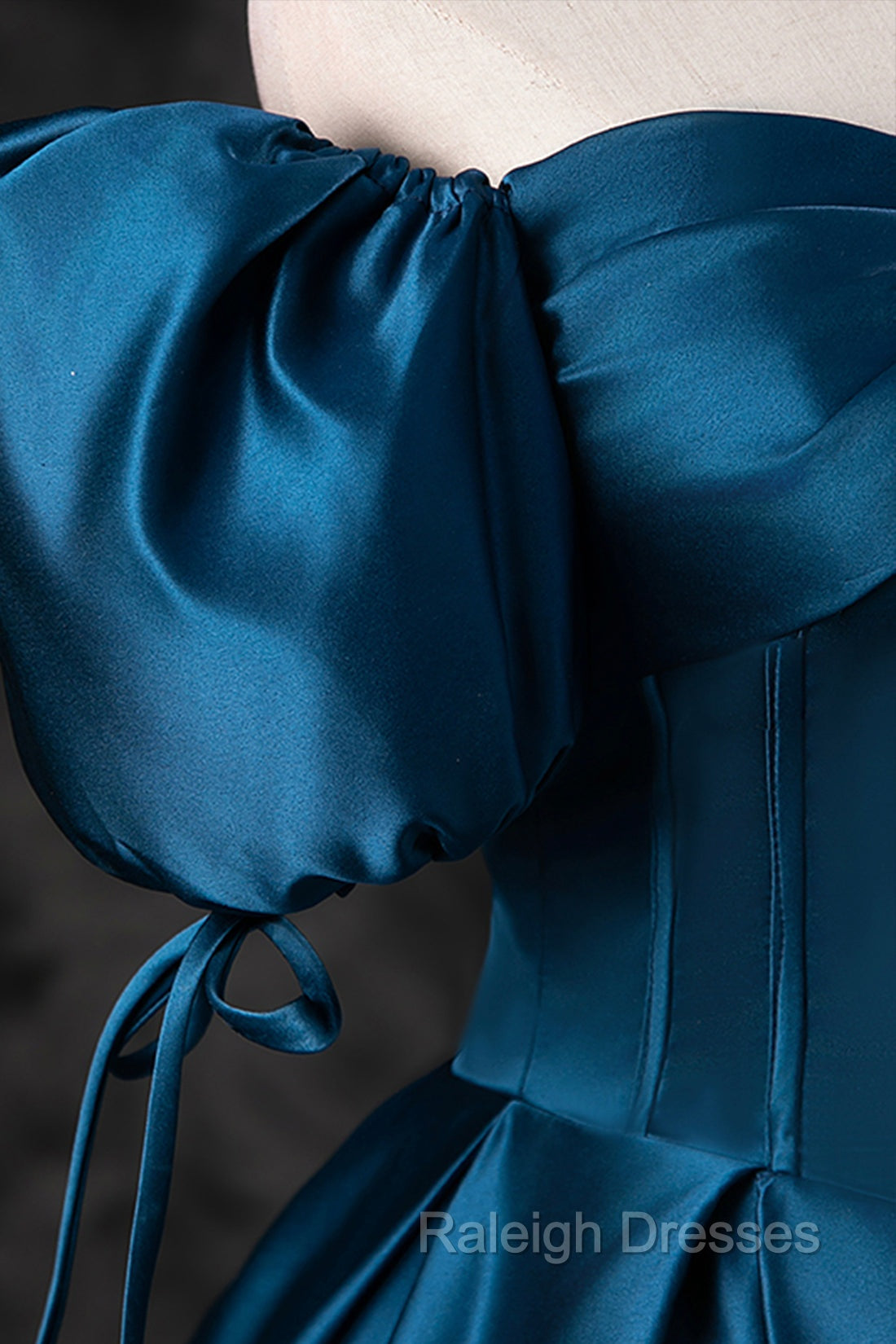 Blue Off the Shoulder Satin Floor Length Prom Dress with Corset, Blue Evening Party Dress