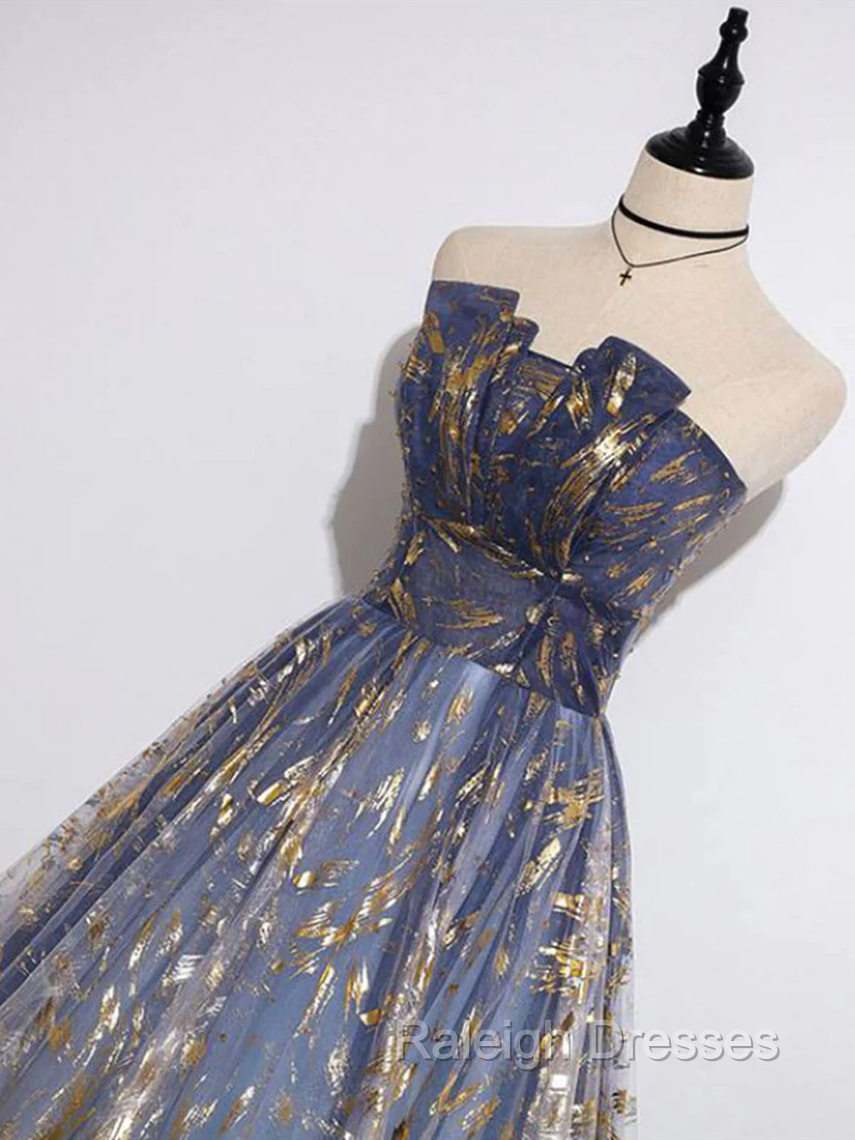 Blue Ombre Long Lace Prom Dresses, Blue Long Lace Tulle Formal Evening Dresses Secondary image