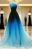 Blue Ombre One Shoulder Ruched Prom Dress