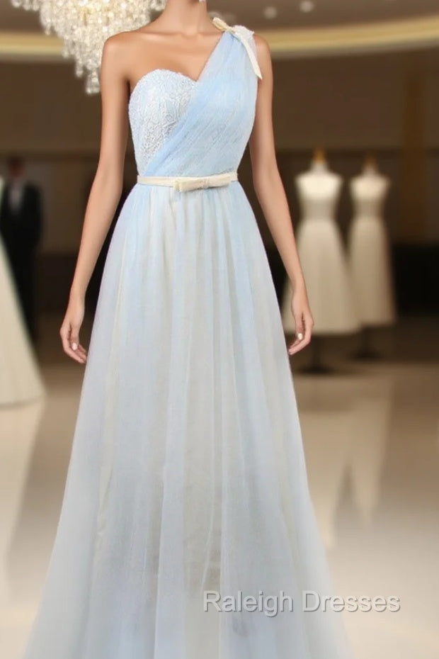 Blue One Shoulder Tulle With Bow Bridesmaid Dress Main image
