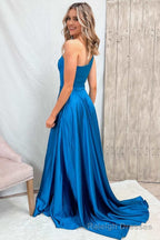 Blue One Shoulder Wrap A Line Prom Dress