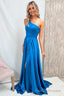 Blue One Shoulder Wrap A Line Prom Dress