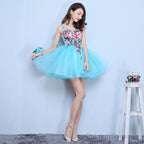 Blue Organza Mini Prom Dresses With Embroidery Homecoming Dresses Blue Short Dresses