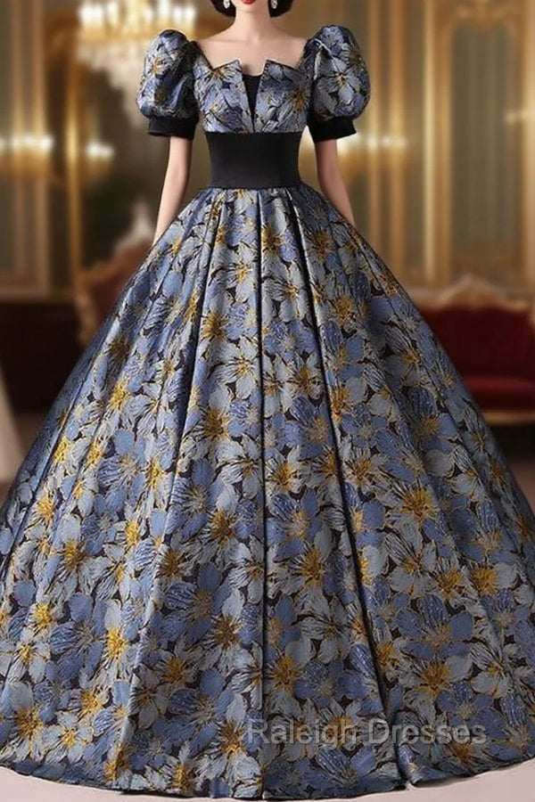 Blue Print Short Sleeve Quinceanera Dress Main image