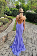 Blue Prom Dress, Mermaid Prom Dresses Open Back Evening Dress