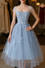 Blue round neck tulle lace short prom Dresses blue homecoming Dresses