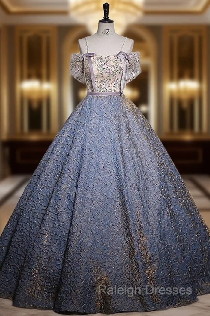 Blue Sapaghetti Straps Sequins Quinceanera Dress