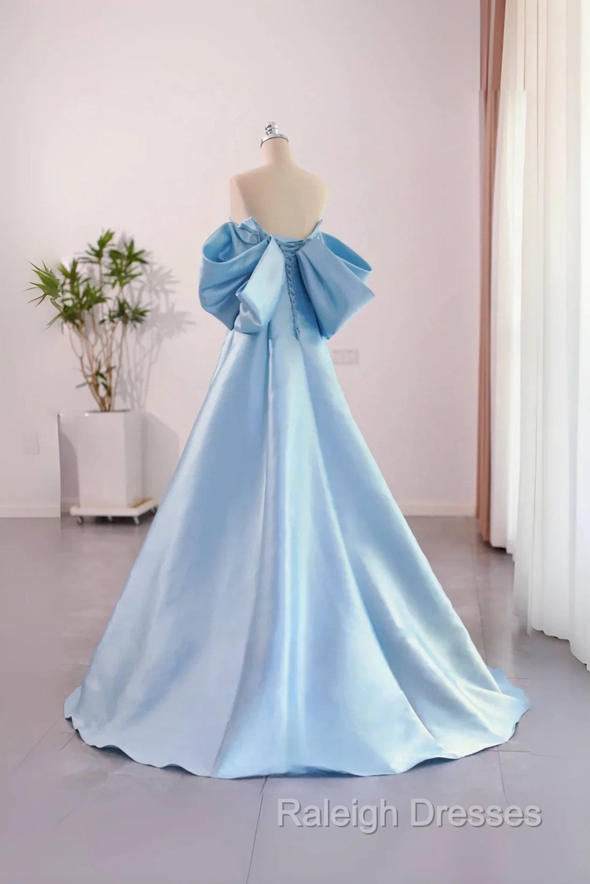 Blue Satin A-line Long Party Dress, Blue Satin Long Evening Dress Prom Dress Secondary image
