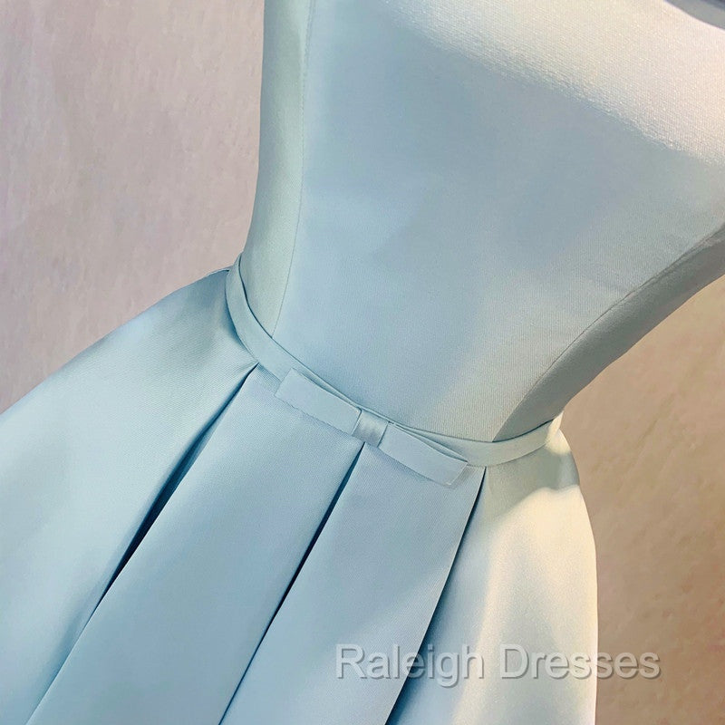 Blue Satin Cute Short Homecoming Dress, Off Shoulder Prom Dress