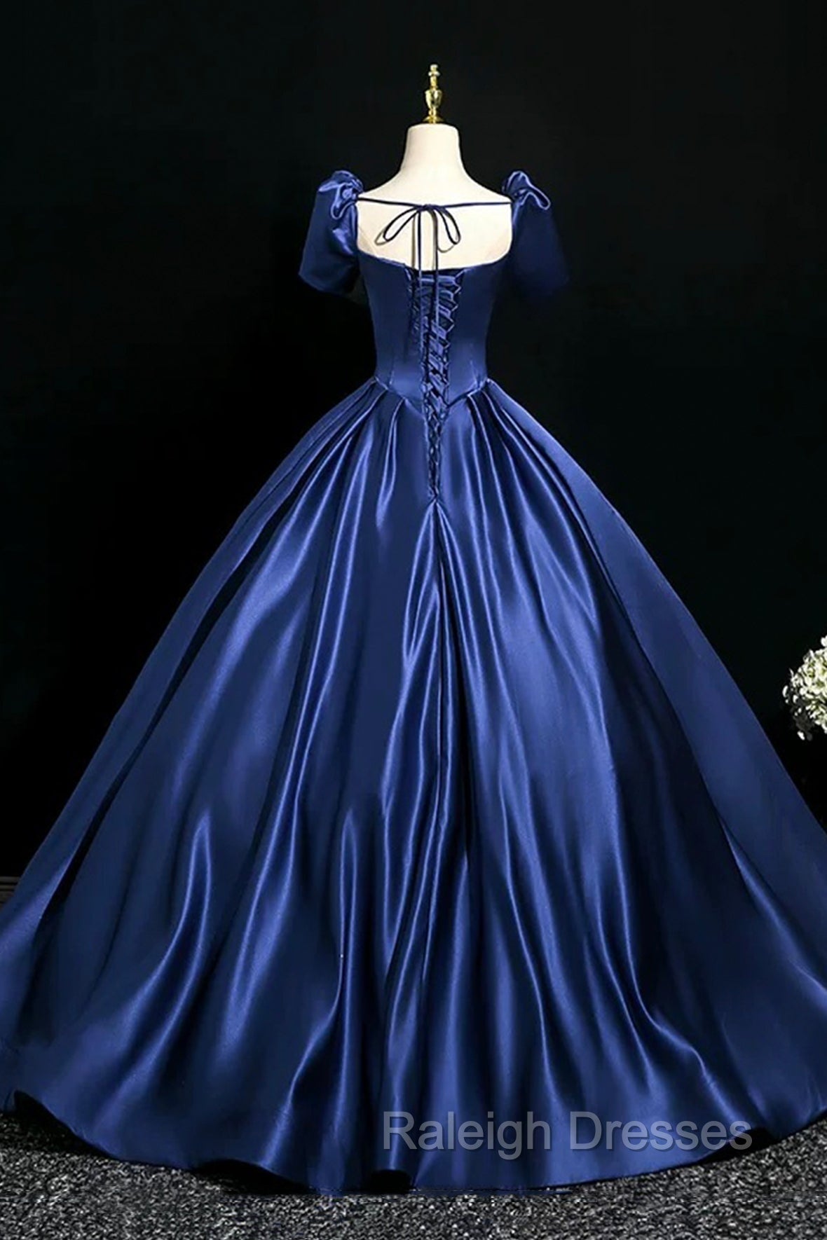 Blue Satin Floor Length Formal Dress, Elegant Off The Shoulder Evening Party Dress
