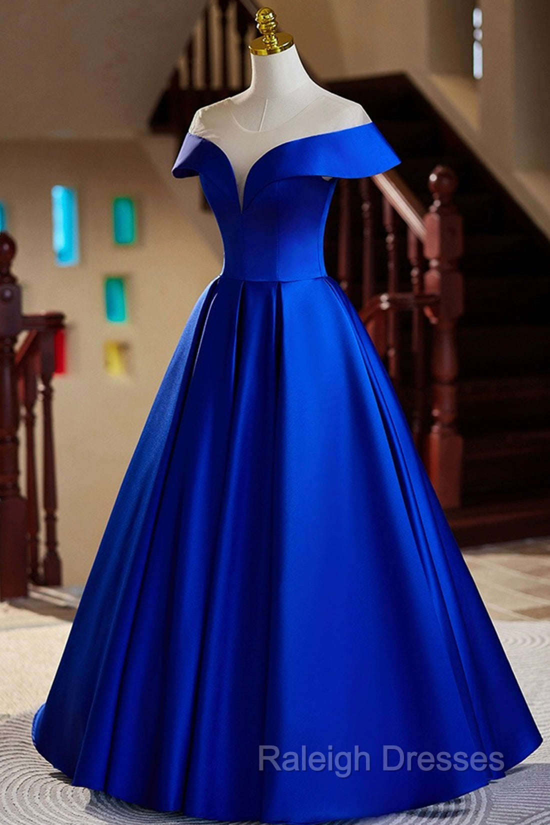 Blue Satin Floor Length Prom Dress, Elegant A-Line Evening Party Dress Secondary image