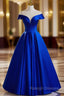 Blue Satin Floor Length Prom Dress, Elegant A-Line Evening Party Dress