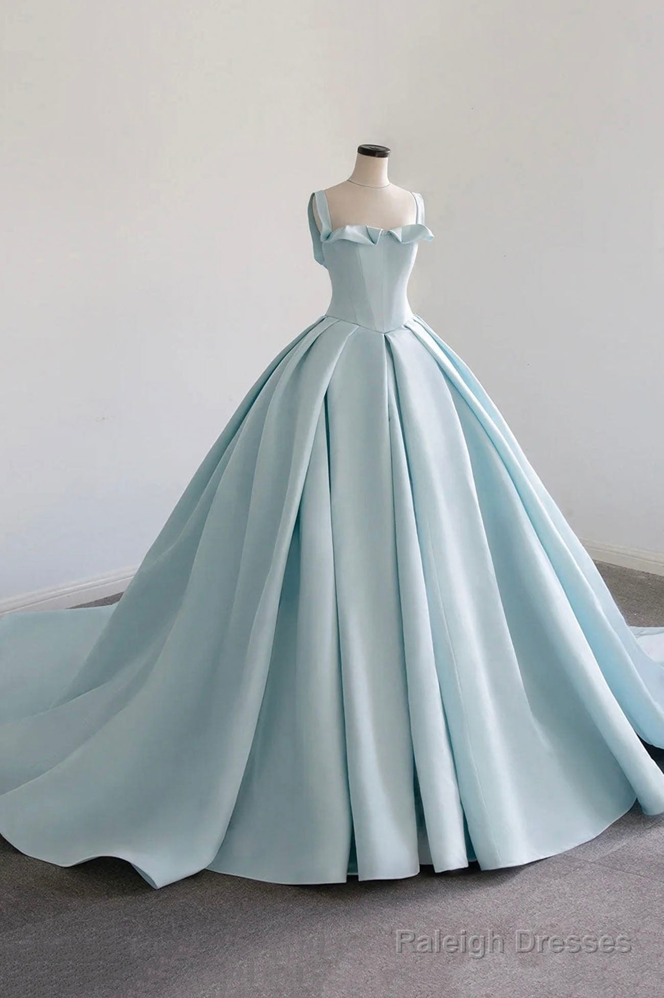 Blue Satin Long A-Line Formal Dress, Beautiful Blue Prom Evening Dress