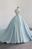 Blue Satin Long A-Line Formal Dress, Beautiful Blue Prom Evening Dress