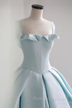 Blue Satin Long A Line Formal Dress, Blue Prom Prom Dress