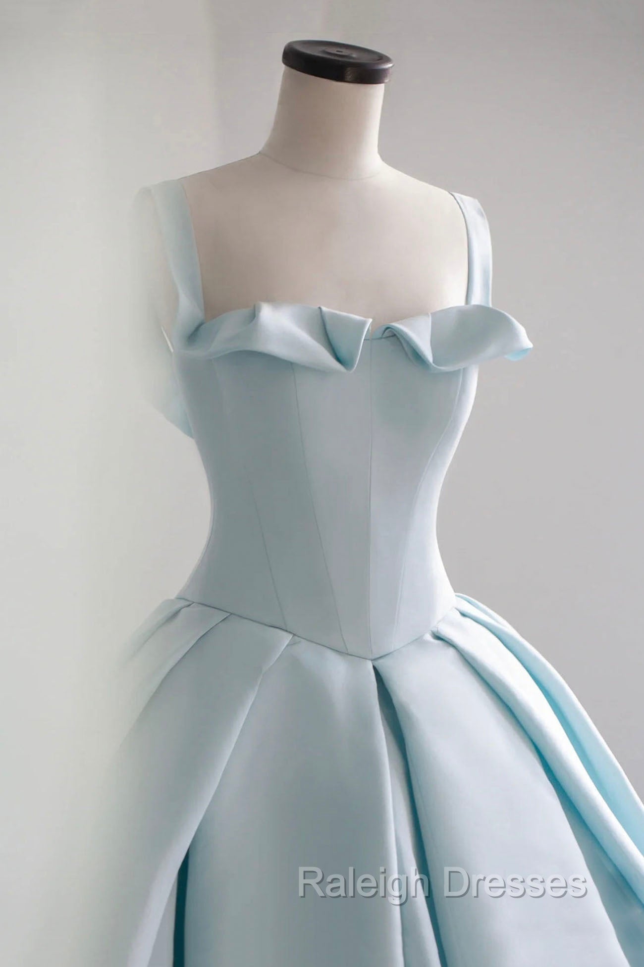 Blue Satin Long A Line Formal Dress, Blue Prom Prom Dress