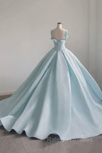 Blue Satin Long A-Line Formal Dress, Blue Prom Evening Dress