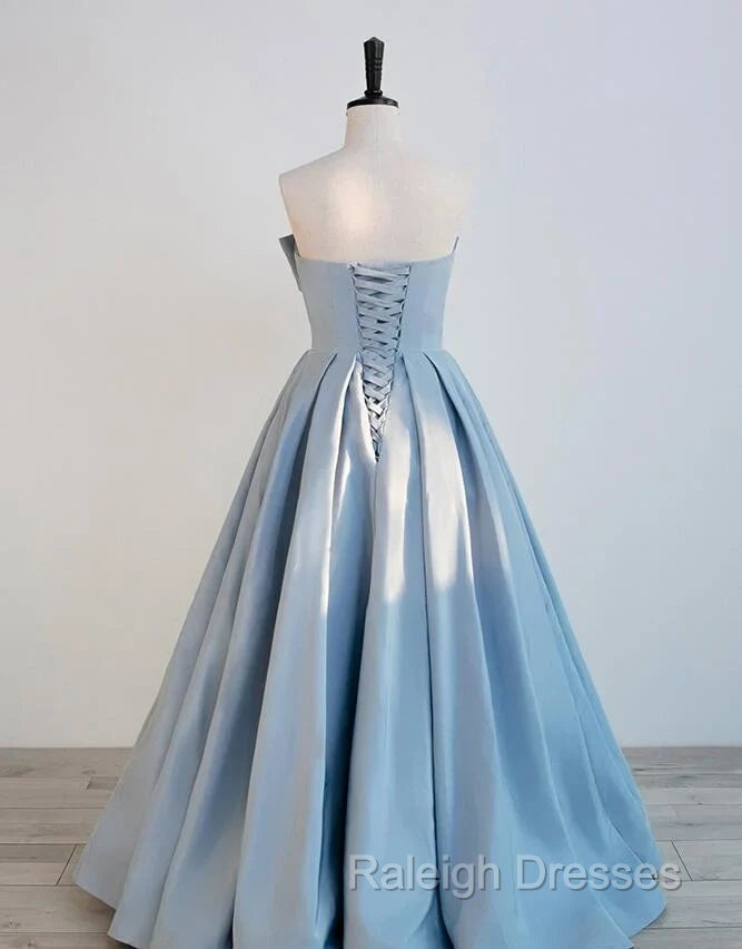 Blue Satin Long A-line Party Dress Prom Dress Blue Floor Length Evening Dress prom dresses shops Secondary image