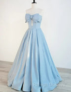 Blue Satin Long A-line Party Dress Prom Dress Blue Floor Length Evening Dress prom dresses shops