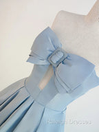 Blue Satin Long A-line Party Dress Prom Dress Blue Floor Length Evening Dress prom dresses shops