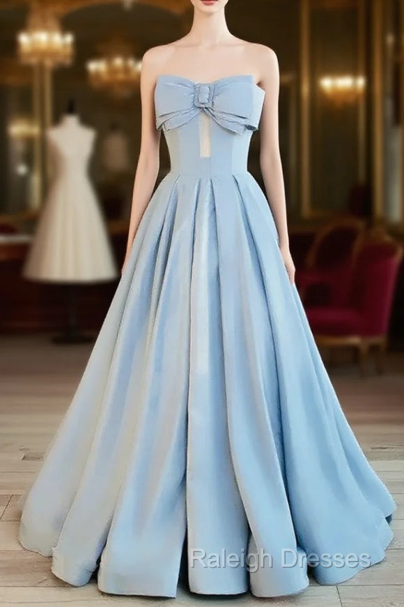 Blue Satin Long A-line Party Dress Prom Dress Blue Floor Length Evening Dress prom dresses shops Main image