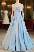 Blue Satin Long A-line Party Dress Prom Dress Blue Floor Length Evening Dress prom dresses shops