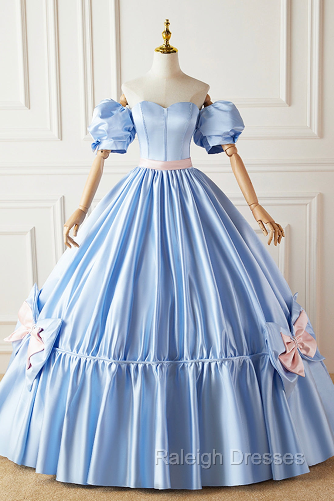 Blue Satin Long Princess Dress, Lovely Short Sleeve Ball Gown Sweet 16 Dress Main image