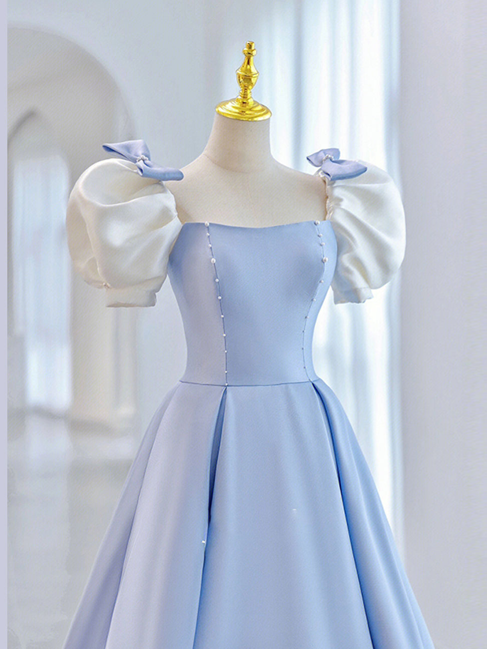 Blue Satin Long Formal Prom Dress, Blue Formal Prom Dress Secondary image