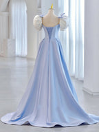 Blue Satin Long Formal Prom Dress, Blue Formal Prom Dress