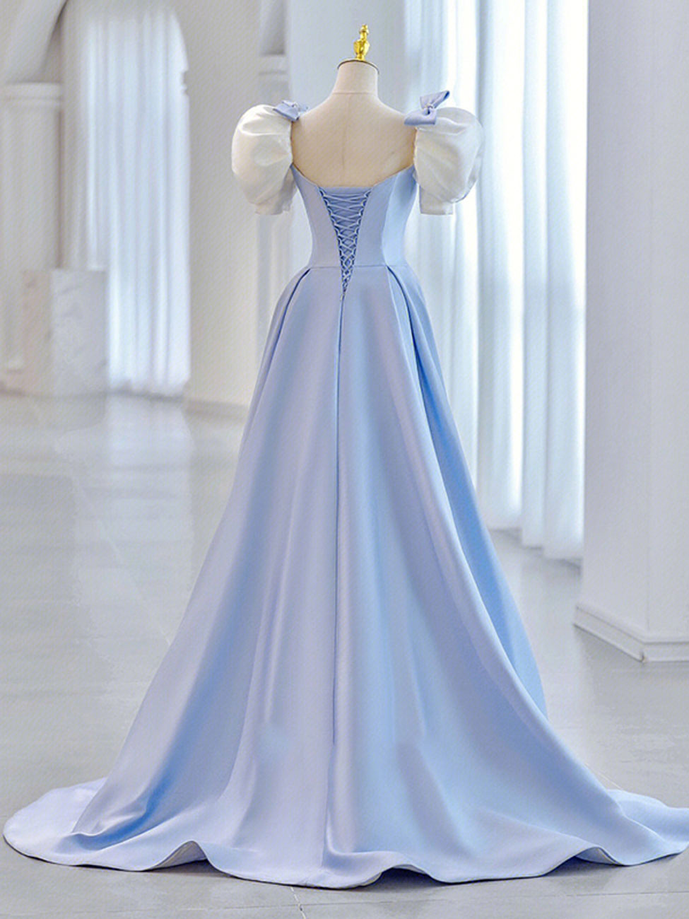 Blue Satin Long Formal Prom Dress, Blue Formal Prom Dress