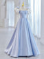 Blue Satin Long Formal Prom Dress, Blue Formal Prom Dress