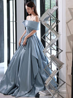 Blue  Satin Long Prom Dress, Blue Formal Evening Dresses