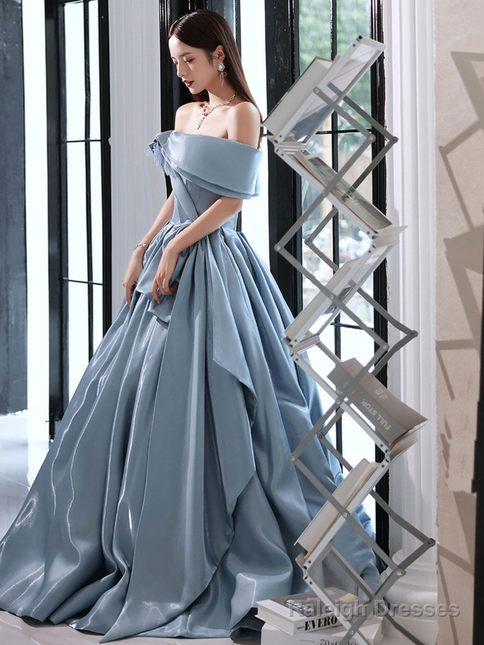 Blue  Satin Long Prom Dress, Blue Formal Evening Dresses