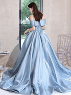 Blue  Satin Long Prom Dress, Blue Formal Evening Dresses