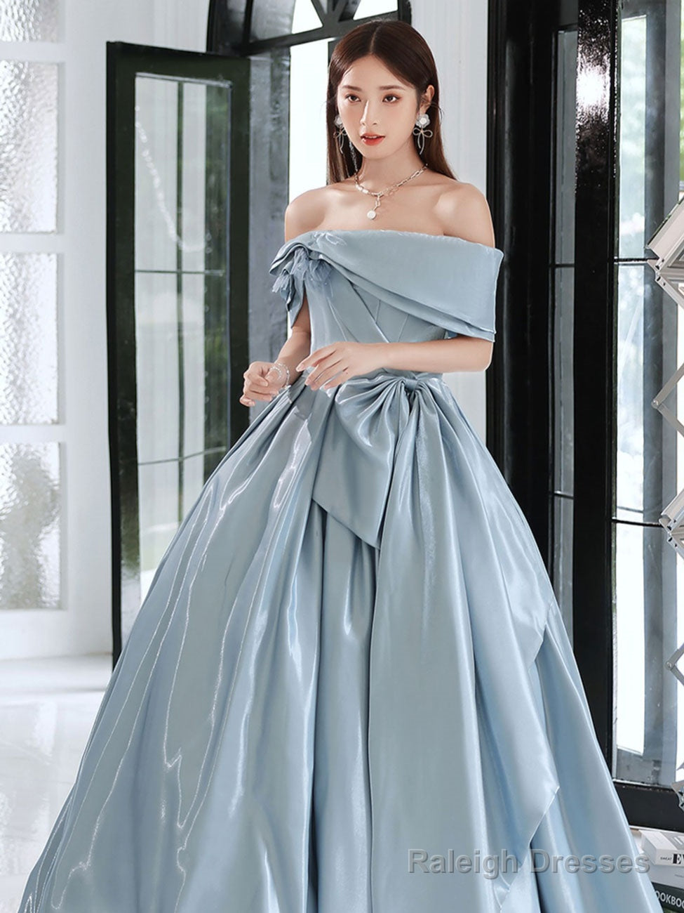 Blue  Satin Long Prom Dress, Blue Formal Evening Dresses