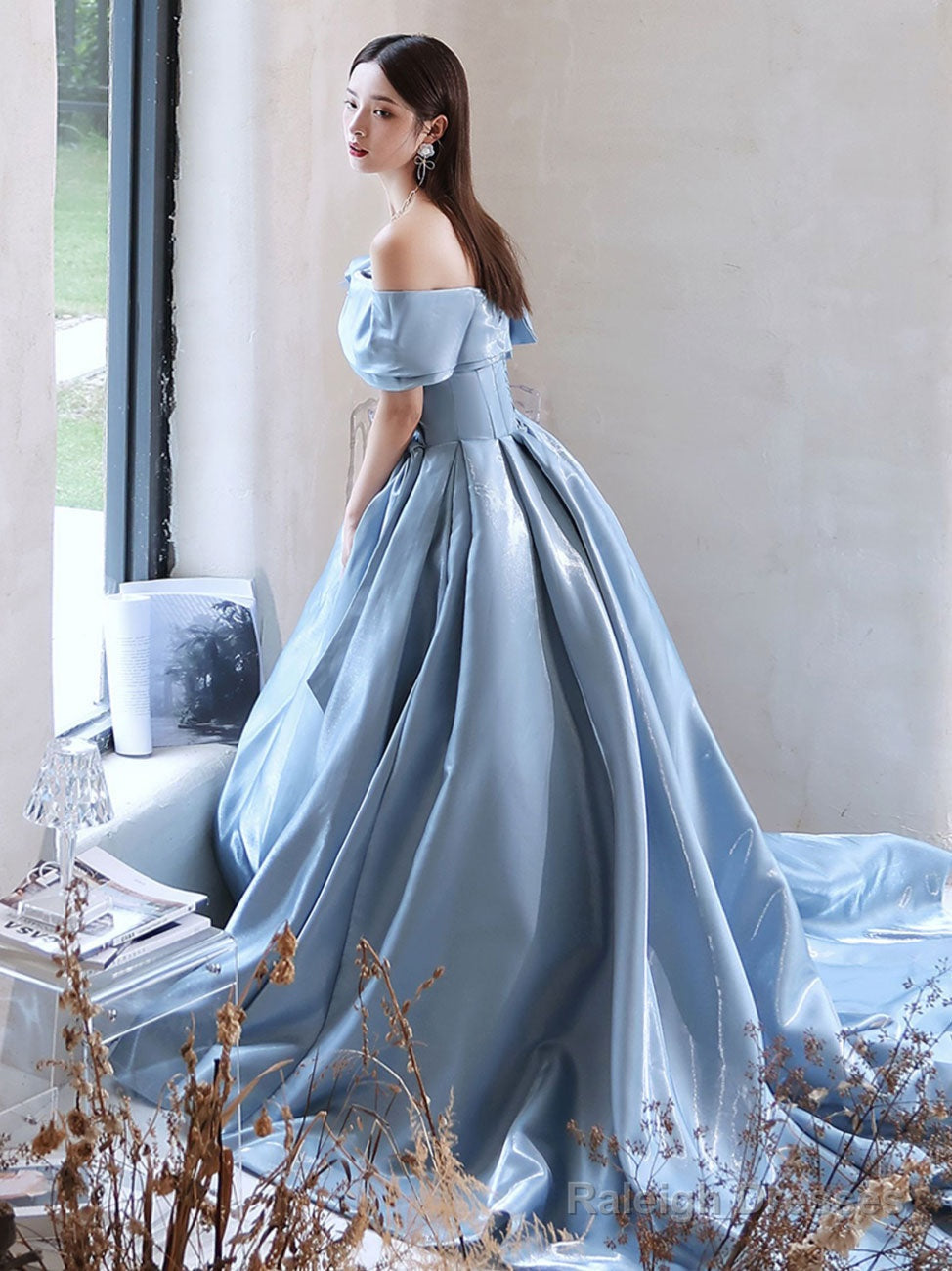 Blue  Satin Long Prom Dress, Blue Formal Evening Dresses Main image