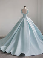 Blue Satin Long Formal Prom Dress, Blue Sweet 16 Dress
