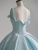 Blue Satin Long Formal Prom Dress, Blue Sweet 16 Dress