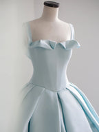 Blue Satin Long Formal Prom Dress, Blue Sweet 16 Dress