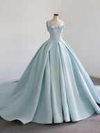Blue Satin Long Formal Prom Dress, Blue Sweet 16 Dress