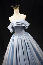 Blue Satin Long Prom Dress, Elegant Off The Shoulder Evening Party Dress